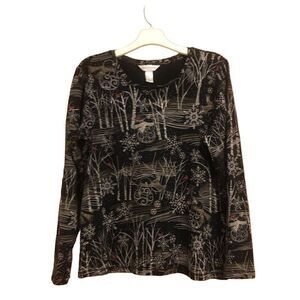 Christoper & Banks Size L Black Long Sleeve Tunic Top Winter Holiday